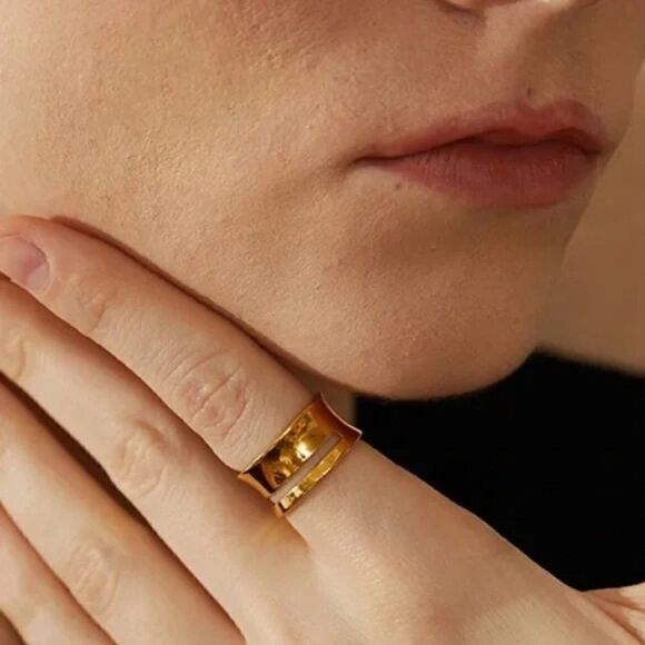 ⭐️#17 Unique Retro Gold Double Bar Ring - Picture 10 of 13